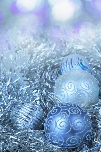 Christmas decorations. New Year ball in tinsel and spangles. — Stock Photo, Image