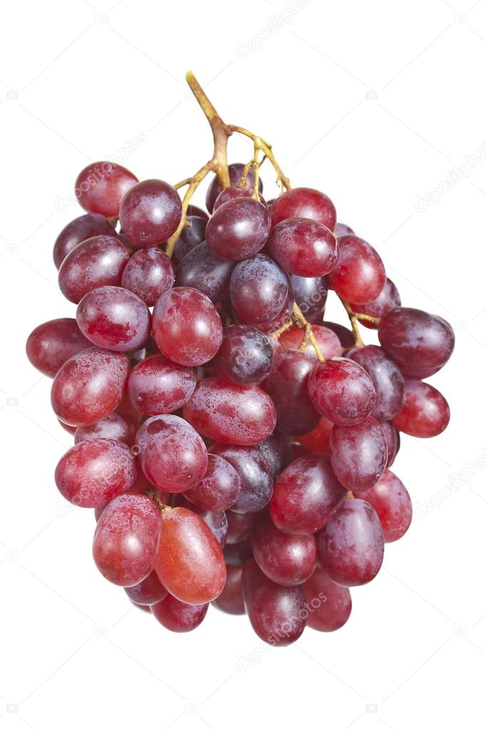 Bunch ripe, fresh red grapes isolated on a white background.