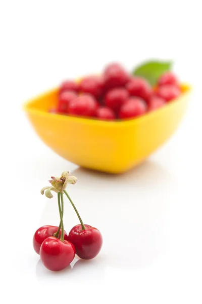 Cerejas vermelhas frescas — Fotografia de Stock