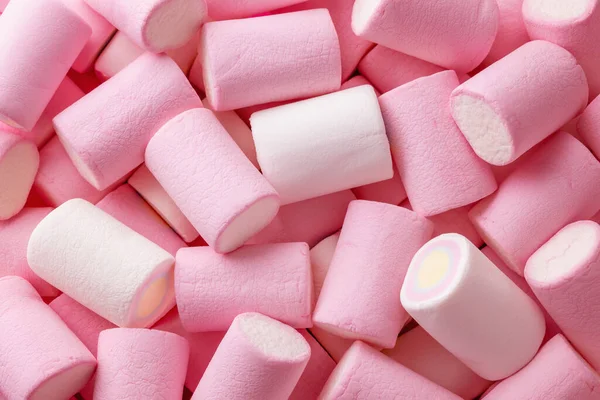 Pink White Sweet Fluffy Marshmallows Full Frame — Stock Photo, Image