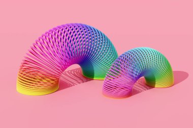 Mavi arka planda renkli plastik oyuncaklar. 3d resimleme.