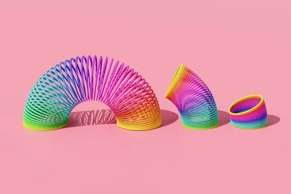 Colorful Plastic Spring Toys Blue Background Rendering Illustration — 스톡 사진