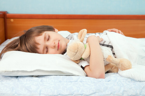 The sleeping boy with soft toy