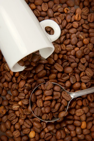 Taza blanca con granos de café —  Fotos de Stock