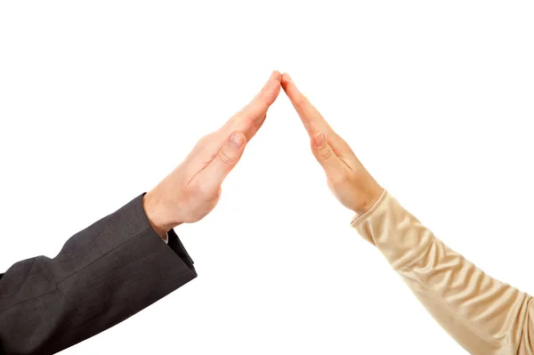 Man and woman hands forming house roof — Stock Photo, Image