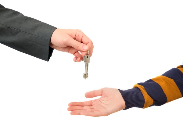 Men hands with flat keys Stock Photo