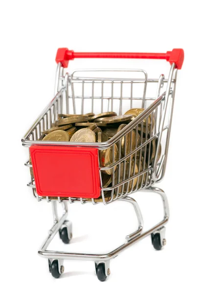 The shopping cart with yellow coins — Stock Photo, Image