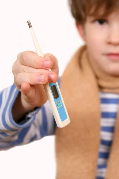 The sick boy with thermometer — Stock Photo, Image