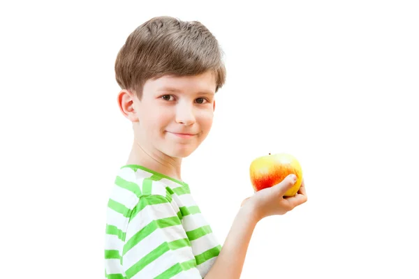 Sonríe niño con manzana —  Fotos de Stock