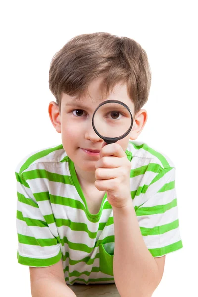 Kleine jongen met Vergrootglas — Stockfoto