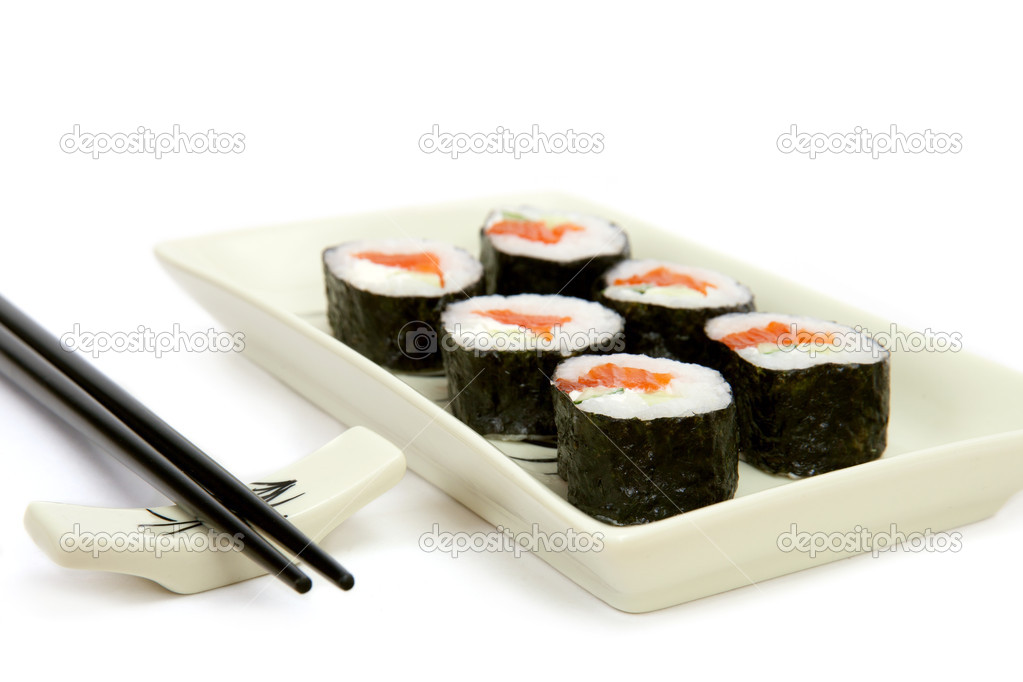 The plate of japanese rolls