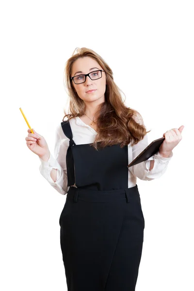 Mulher de negócios em óculos com um PC tablet — Fotografia de Stock