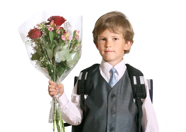 The first-grader with a bouquet — Stock Photo, Image