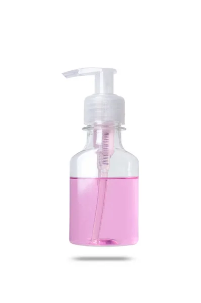 Pink liquid gel soap antiseptic in dispenser bottle isolated on white background — Stock Photo, Image