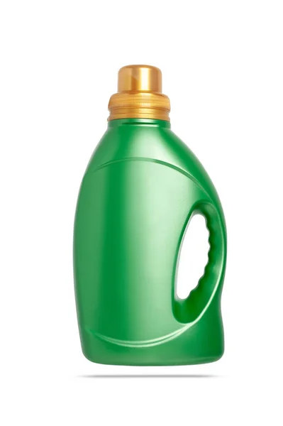Πράσινο μπουκάλι με σκόνη πλυσίματος. Απομόνωση μπουκαλιού σε λευκό φόντο. Υγρό απορρυπαντικό σε φιάλη. — Φωτογραφία Αρχείου