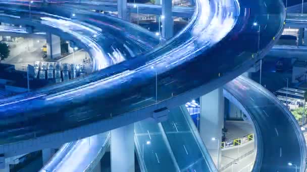 China Shanghai Nanpu Bridge with heavy traffic time lapse at night — Stock Video