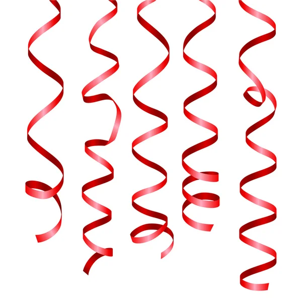 Red confetti ribbon serpentine set — Stock Vector