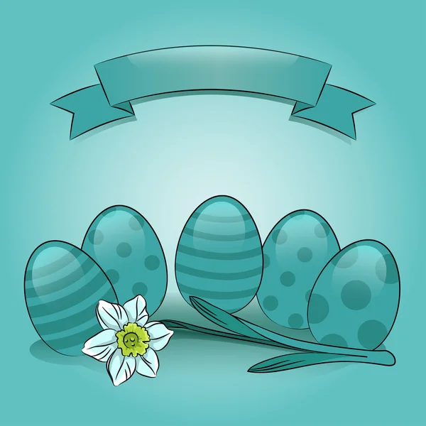 Huevos de Pascua con narciso y estandarte — Archivo Imágenes Vectoriales