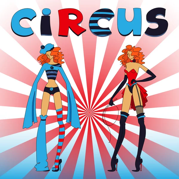 Duas meninas de circo finas — Vetor de Stock