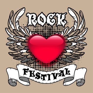 kanatlar, şerit ve yazı ile kırmızı kalp