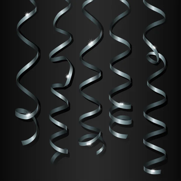 Conjunto de serpentina de cinta de confeti de plata — Vector de stock