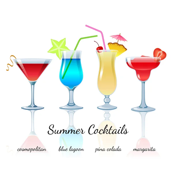 Summer cocktails set, isolated — Stock Vector