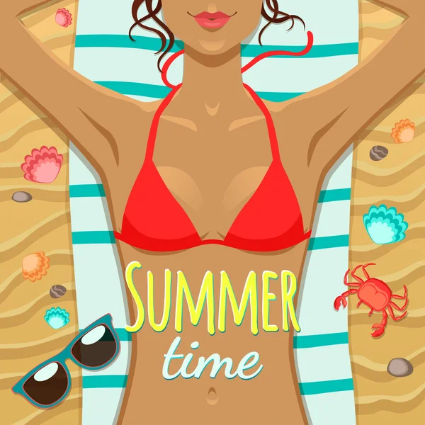 Summer girl on the beach — Stock Vector