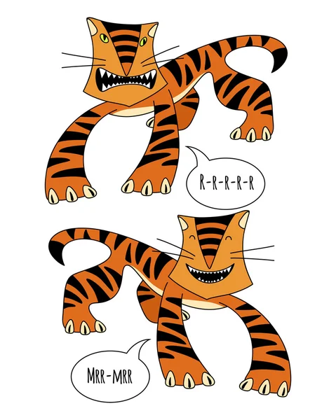Θυμωμένος και χαμογελαστή τίγρεις — Διανυσματικό Αρχείο