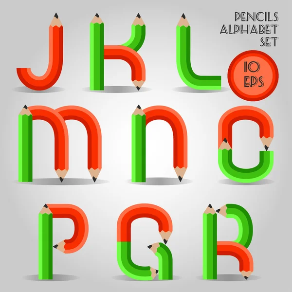 Alfabet w stylu ołówek drewniany, czerwony i zielony — Wektor stockowy