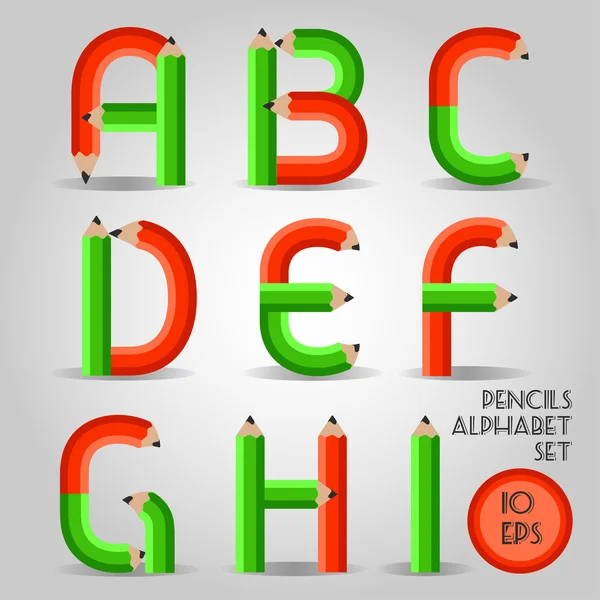 Alphabet im Holzstift-Stil, rot und grün — Stockvektor