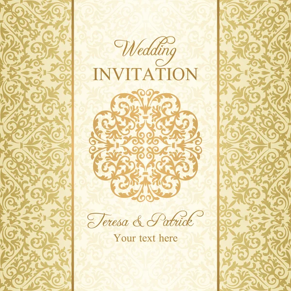 Барокко свадебное приглашение, золото — стоковый вектор
