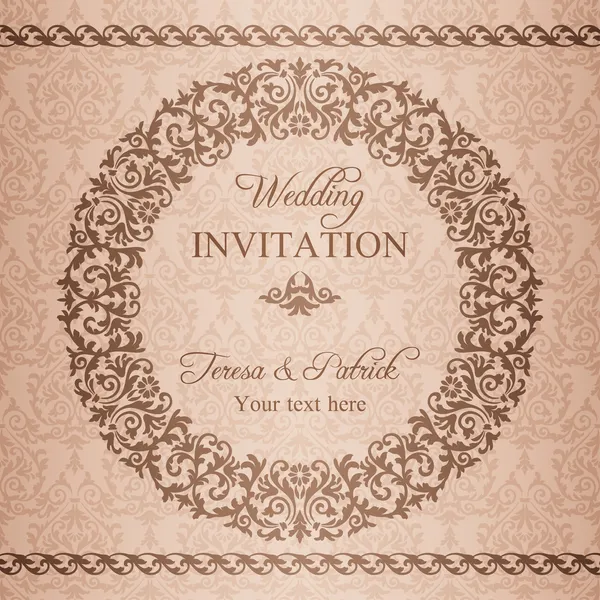 Invitación de boda barroca, marrón — Vector de stock