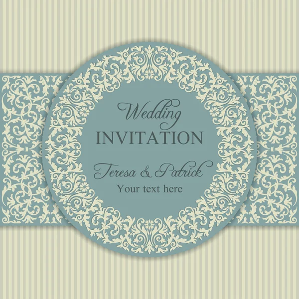Barokke bruiloft uitnodiging, blauw en beige — Stockvector