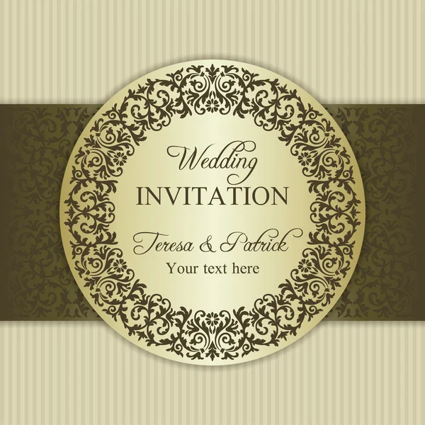 Invitación de boda barroca, oro y beige — Vector de stock