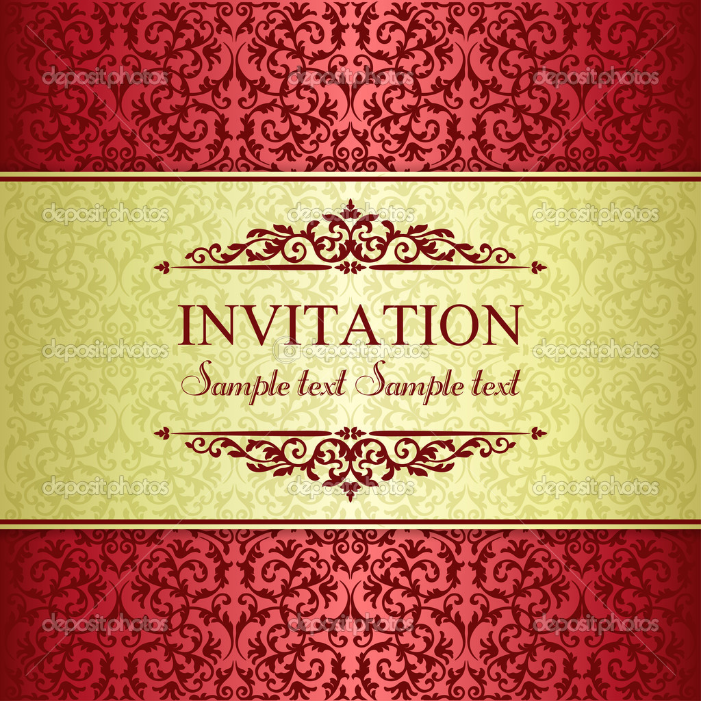 Baroque invitation, gold and red — Stock Vector © dnaya 49484875