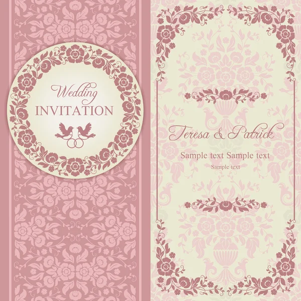 Baroque wedding invitation, pink and beige — Stock Vector