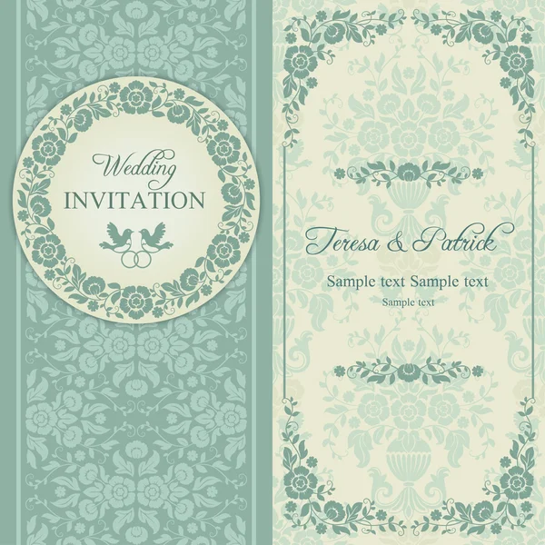 Invitación de boda barroca, azul y beige — Vector de stock