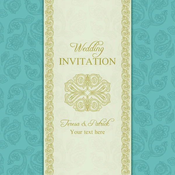 Invitation au mariage du concombre turc, or et bleu — Image vectorielle