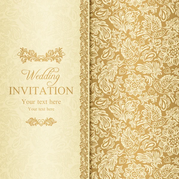 Barokke bruiloft uitnodiging, goud — Stockvector