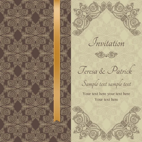 Invitación barroca, marrón — Vector de stock