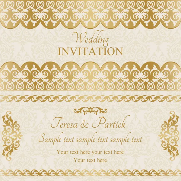 Invitación de boda barroca, oro — Vector de stock