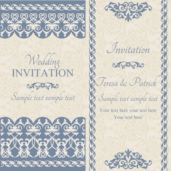 Baroque wedding invitation, dark blue — Stock Vector