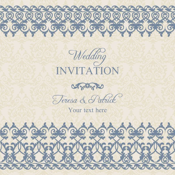 Invitación de boda barroca, azul oscuro — Vector de stock