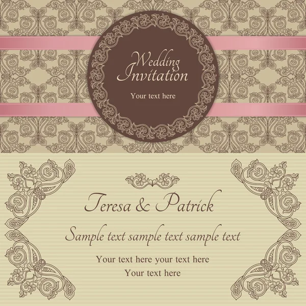 Invitation de mariage baroque, marron et beige — Image vectorielle