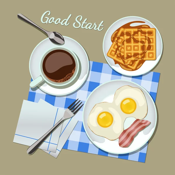 Desayuno conjunto vista superior — Vector de stock