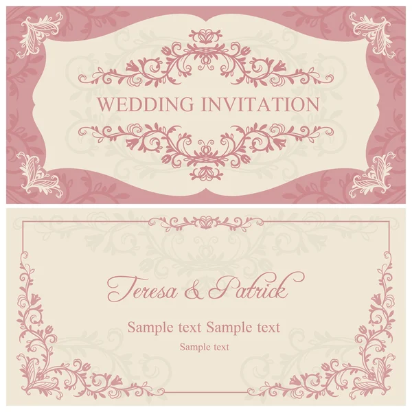 Baroque wedding invitation, pink and beige — Stock Vector