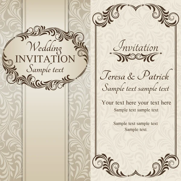 Baroque wedding invitation, brown — Stock Vector