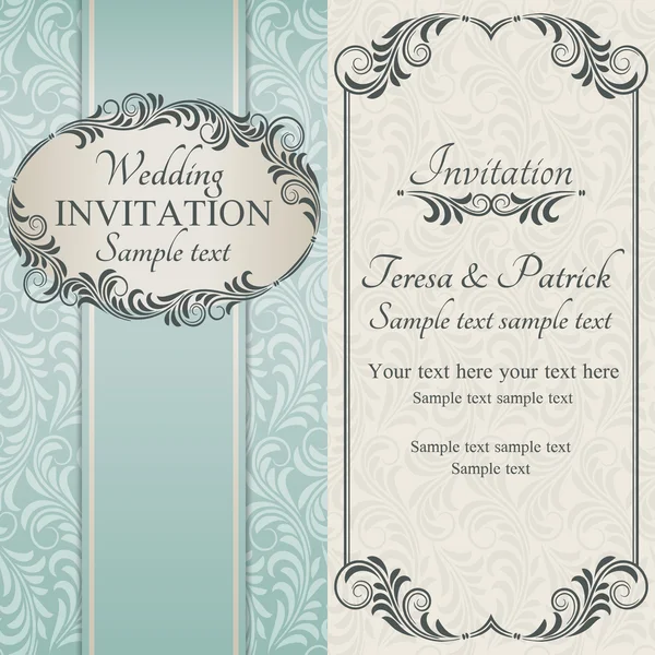 Invitación de boda barroca, marrón — Vector de stock