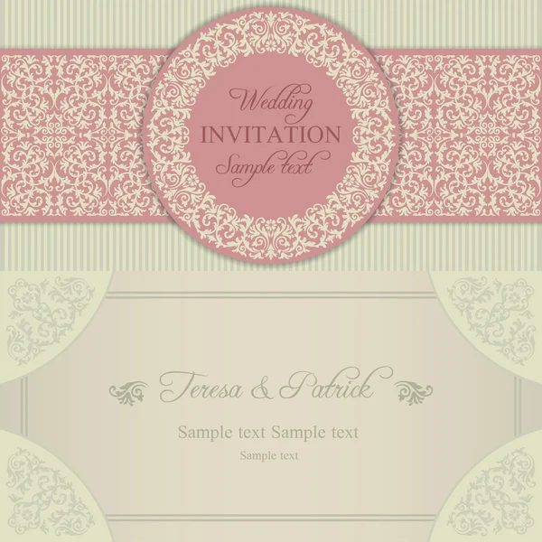 Invitation de mariage baroque, bleu et beige — Image vectorielle