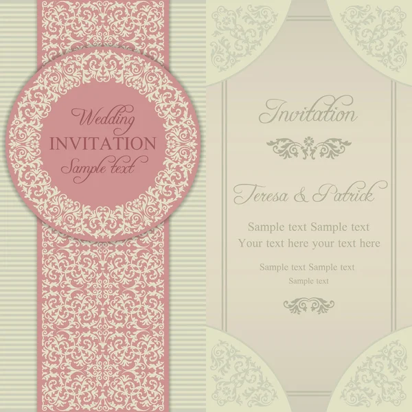 Invitación de boda barroca, azul y beige — Vector de stock